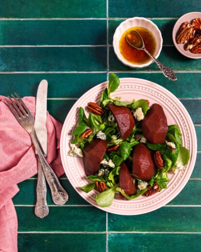 Salade met stoofpeer